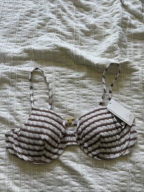 SHEIN Brown & White Striped Underwire Bikini Top